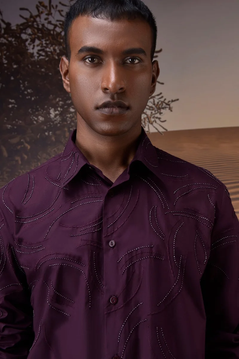 Genes Lecoanet Hemant Embroidered Cherry Lacquer Poplin Shirt